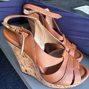 Chloe Brown  Leather Cork Wedge Sandals